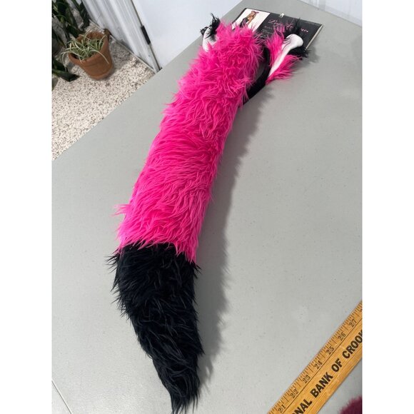 Leg Avenue Rockin Fox Kit OS Furry Headband & Tail Set Pink Black NEW Deadstock - Picture 4 of 9